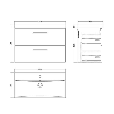 Nuie Arno Wall Hung 2 Drawer Vanity & Basin 3 (1 size, 9 colours) - Brand New Bathrooms