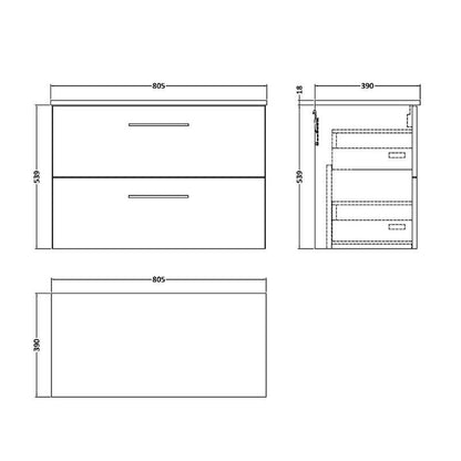 Nuie Arno Wall Hung 2 Drawer Vanity & Worktop (1 size, 9 colours) - Brand New Bathrooms