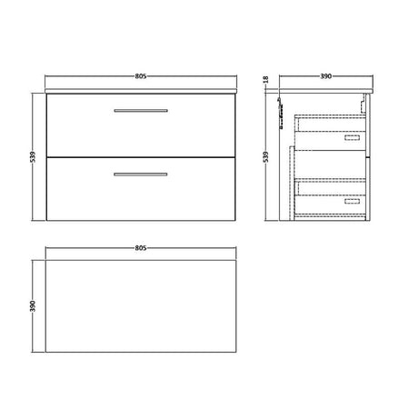 Nuie Arno Wall Hung 2 Drawer Vanity & Worktop (1 size, 9 colours) - Brand New Bathrooms