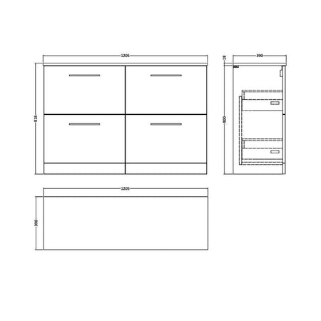Nuie Arno Floor Standing 4 Drawer Vanity & Worktop (1 size, 9 colours) - Brand New Bathrooms