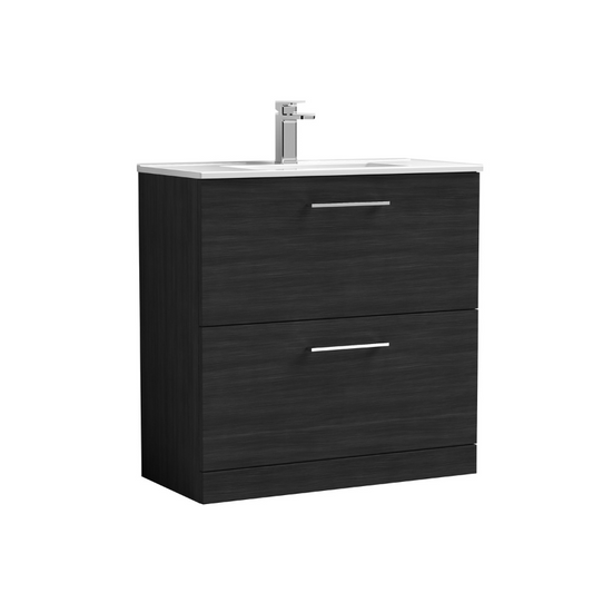 Nuie Arno 800mm Floor Standing 2-Drawer Vanity & Minimalist Basin (1 size, Charcoal Black) - Brand New Bathrooms