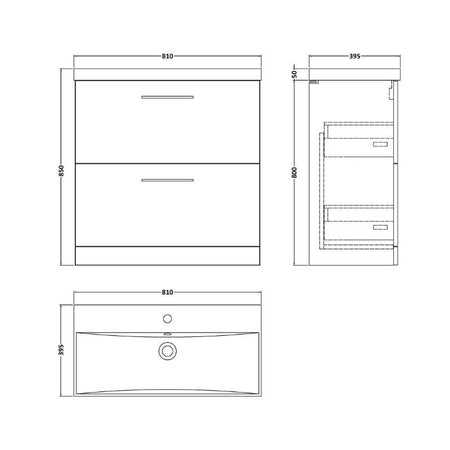 Nuie Arno Floor Standing 2 Drawer Vanity & Basin 3 (1 size, 9 colours) - Brand New Bathrooms