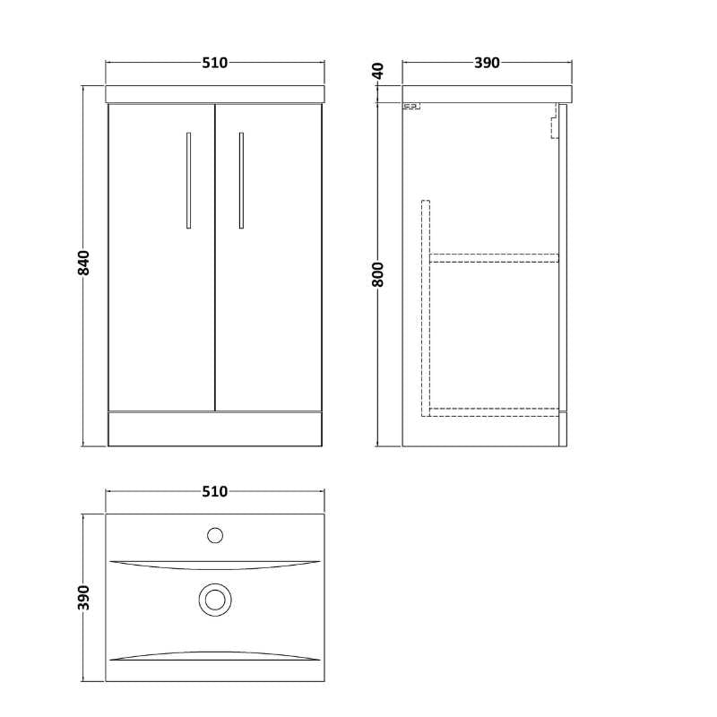 Nuie Arno Floor Standing 2-Door Vanity & Mid-Edge Basin (1 size, 9 colours) - Brand New Bathrooms