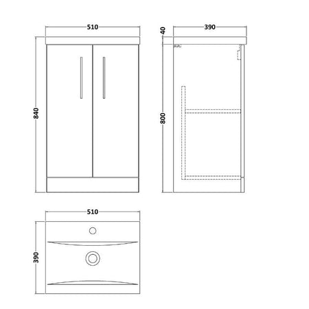 Nuie Arno Floor Standing 2-Door Vanity & Mid-Edge Basin (1 size, 9 colours) - Brand New Bathrooms