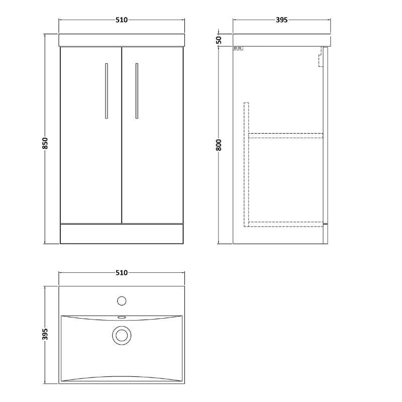 Nuie Arno Floor Standing 2-Door Vanity & Thin-Edge Basin (1 size, 9 colours) - Brand New Bathrooms