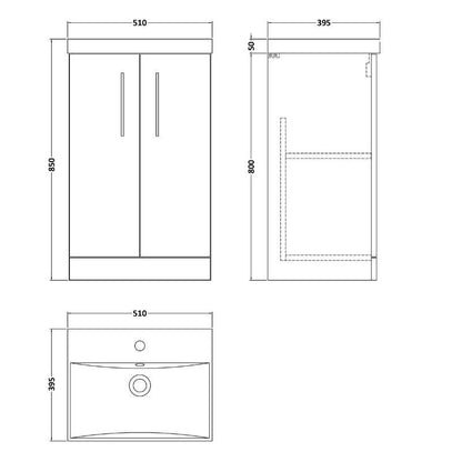 Nuie Arno Floor Standing 2-Door Vanity & Thin-Edge Basin (1 size, 9 colours) - Brand New Bathrooms