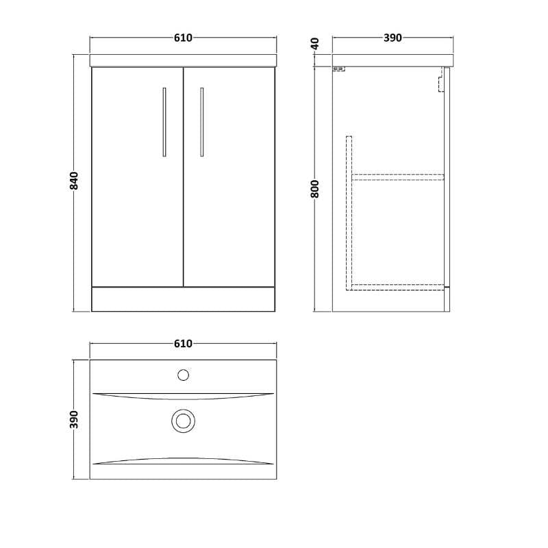 Nuie Arno Floor Standing 2-Door Vanity & Mid-Edge Basin (1 size, 9 colours) - Brand New Bathrooms