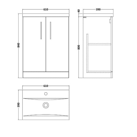 Nuie Arno Floor Standing 2-Door Vanity & Mid-Edge Basin (1 size, 9 colours) - Brand New Bathrooms