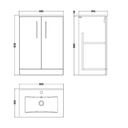 Nuie Arno Floor Standing 2-Door Vanity & Minimalist Basin (1 size, 9 colours) - Brand New Bathrooms