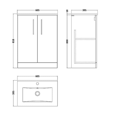 Nuie Arno Floor Standing 2-Door Vanity & Minimalist Basin (1 size, 9 colours) - Brand New Bathrooms
