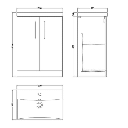 Nuie Arno Floor Standing 2-Door Vanity & Thin-Edge Basin (1 size, 9 colours) - Brand New Bathrooms