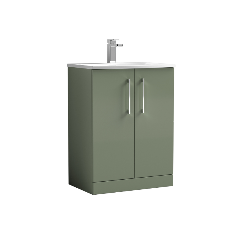 Nuie Arno 600mm Floor Standing 2-Door Vanity & Curved Basin 4 (1 size, Satin Green) - Brand New Bathrooms