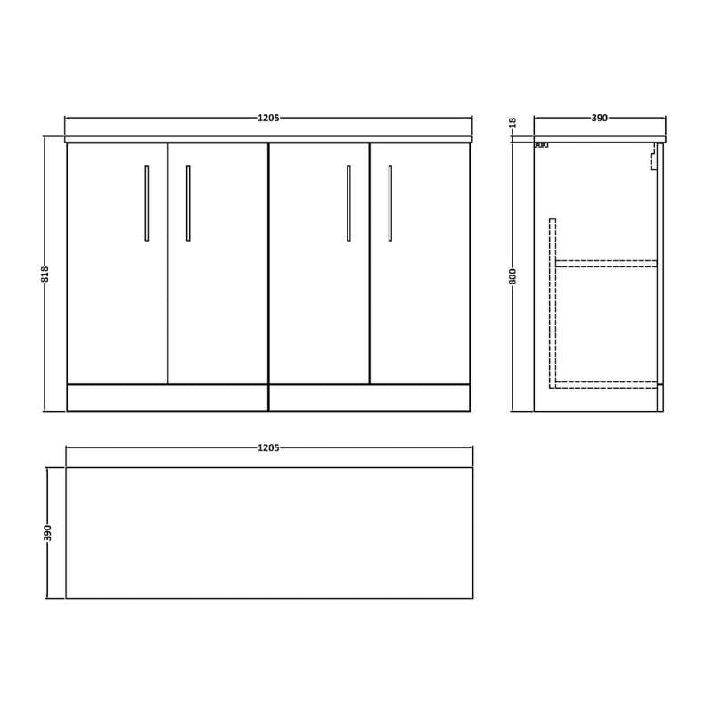 Nuie Arno Floor Standing 4 Door Vanity & Worktop (1 size, 9 colours) - Brand New Bathrooms