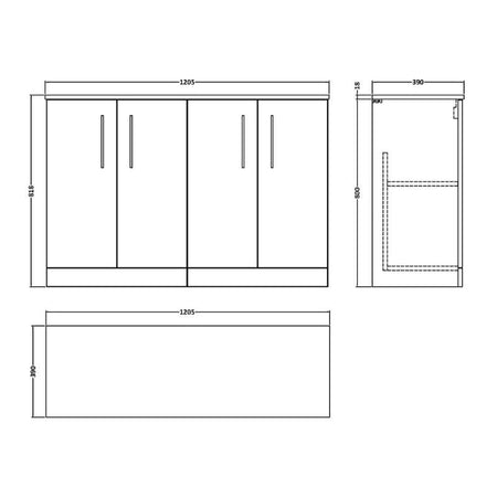 Nuie Arno Floor Standing 4 Door Vanity & Worktop (1 size, 9 colours) - Brand New Bathrooms