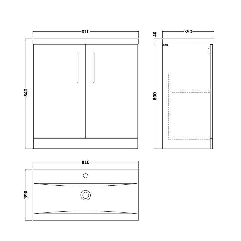 Nuie Arno Floor Standing 2-Door Vanity & Mid-Edge Basin (1 size, 9 colours) - Brand New Bathrooms