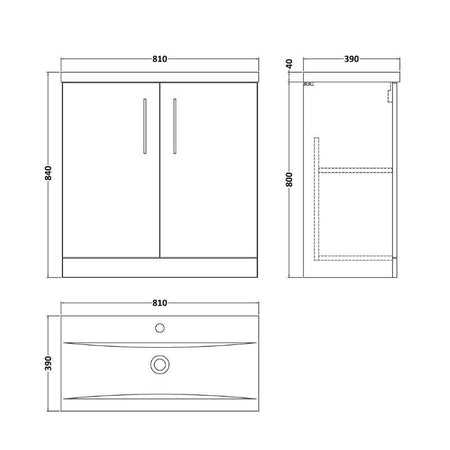 Nuie Arno Floor Standing 2-Door Vanity & Mid-Edge Basin (1 size, 9 colours) - Brand New Bathrooms