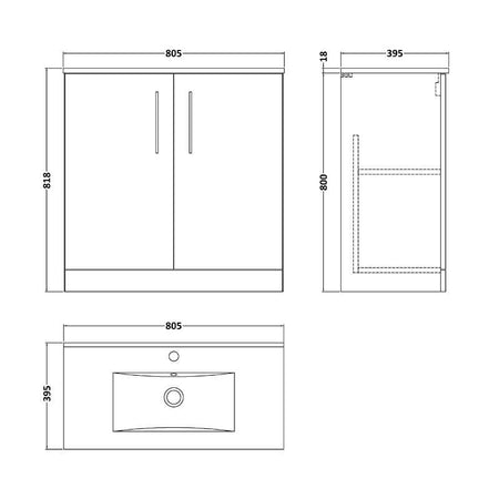 Nuie Arno Floor Standing 2-Door Vanity & Minimalist Basin (1 size, 9 colours) - Brand New Bathrooms