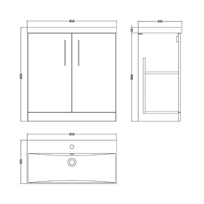Nuie Arno Floor Standing 2-Door Vanity & Thin-Edge Basin (1 size, 9 colours) - Brand New Bathrooms
