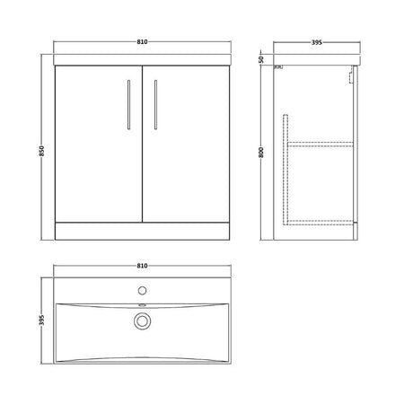 Nuie Arno Floor Standing 2-Door Vanity & Thin-Edge Basin (1 size, 9 colours) - Brand New Bathrooms