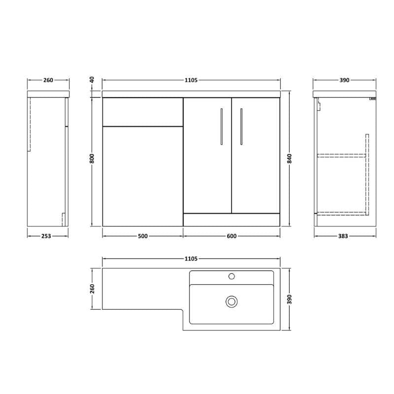 Nuie Arno Floor Standing Right Hand Combination (1 size, 9 colours) - Brand New Bathrooms