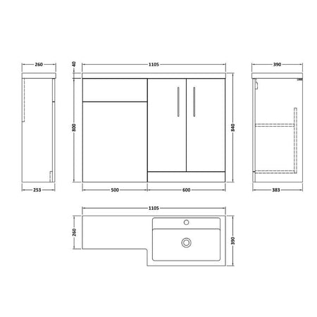 Nuie Arno Floor Standing Right Hand Combination (1 size, 9 colours) - Brand New Bathrooms