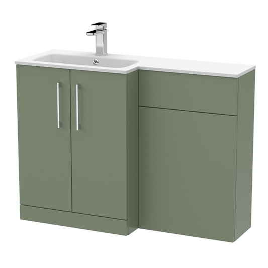 Nuie Arno Floor Standing 1100mm Left Hand Combination Vanity Unit (1 size, 2 style, Satin Green) - Brand New Bathrooms