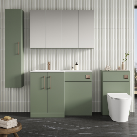 Nuie Arno Floor Standing 1100mm Left Hand Combination Vanity Unit (1 size, 2 style, Satin Green) - Brand New Bathrooms