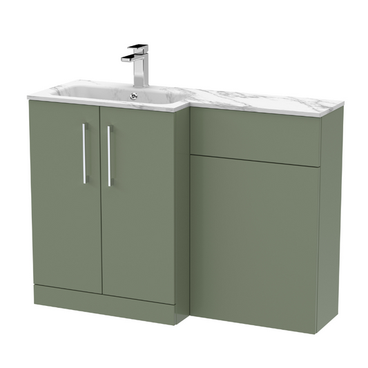 Nuie Arno Floor Standing 1100mm Left Hand Combination Vanity Unit (1 size, 2 style, Satin Green) - Brand New Bathrooms