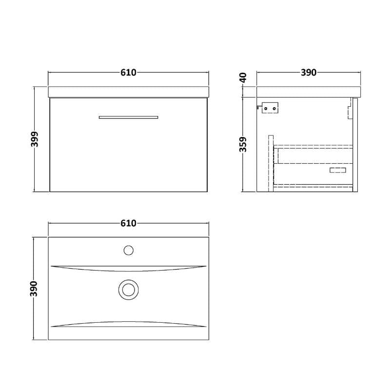 Nuie Arno Wall Hung 1 Drawer Vanity & Basin 1 (1 size,9 colours) - Brand New Bathrooms