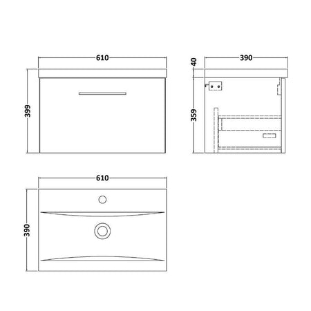 Nuie Arno Wall Hung 1 Drawer Vanity & Basin 1 (1 size,9 colours) - Brand New Bathrooms