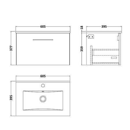 Nuie Arno Wall Hung 1 Drawer Vanity & Basin 2 (1 size, 9 colours) - Brand New Bathrooms