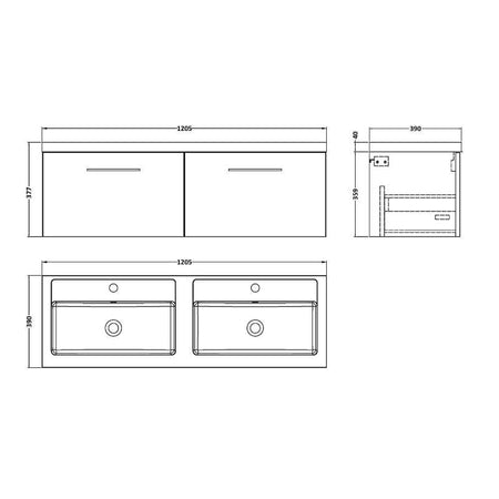 Nuie Arno Wall Hung 2 Drawer Vanity & Double Basin (1 size, 9 colours) - Brand New Bathrooms