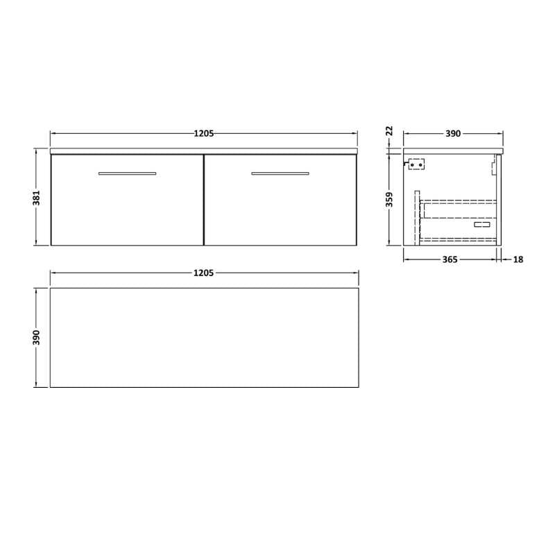 Nuie Arno Wall Hung 2-Drawer Vanity & Laminate Worktop (1 size, 8 colours) - Brand New Bathrooms