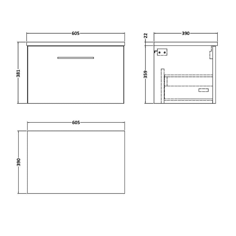 Nuie Arno Wall Hung 1 Drawer Vanity & Laminate Top (1 size, 9 colours) - Brand New Bathrooms