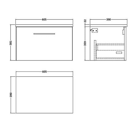 Nuie Arno Wall Hung 1 Drawer Vanity & Laminate Top (1 size, 9 colours) - Brand New Bathrooms