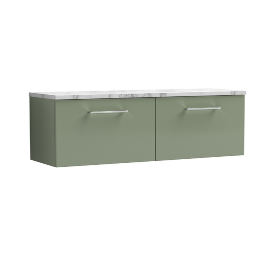 Nuie Arno 1200mm Wall Hung 2-Drawer Vanity & Laminate Worktop (1 size, Satin Green) - Brand New Bathrooms