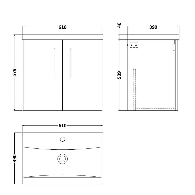 Nuie Arno Wall Hung 2-Door Vanity & Mid-Edge Basin (1 size, 8 colours) - Brand New Bathrooms