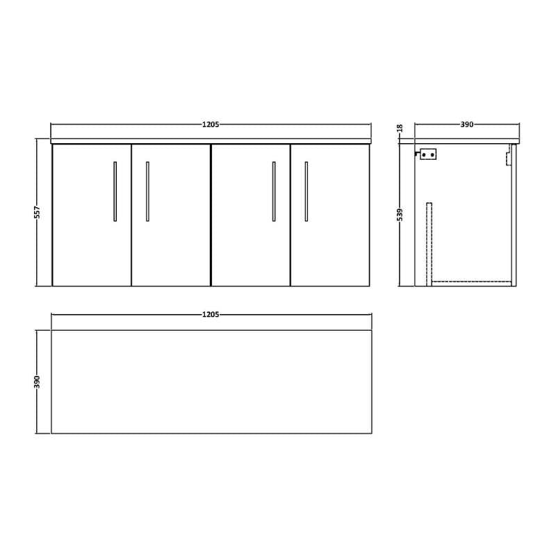 Nuie Arno Wall Hung 4-Door Vanity & Worktop (1 size, 8 colours) - Brand New Bathrooms
