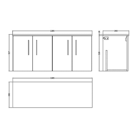 Nuie Arno Wall Hung 4-Door Vanity & Worktop (1 size, 8 colours) - Brand New Bathrooms