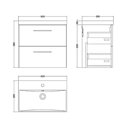 Nuie Arno Wall Hung 2 Drawer Vanity & Basin 3 (1 size, 9 colours) - Brand New Bathrooms