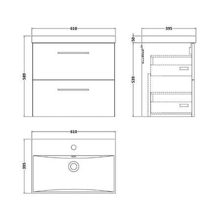 Nuie Arno Wall Hung 2 Drawer Vanity & Basin 3 (1 size, 9 colours) - Brand New Bathrooms
