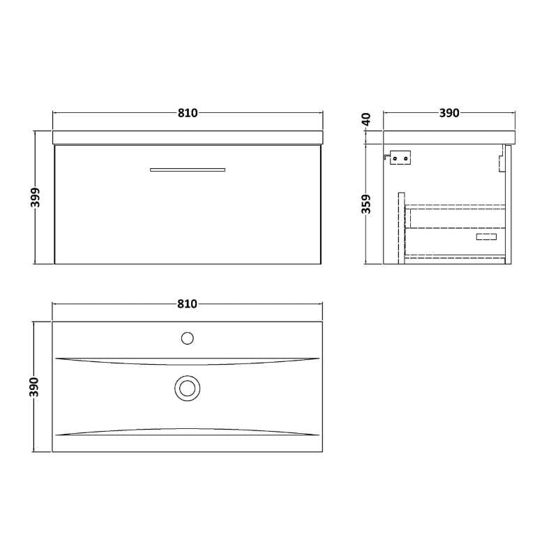 Nuie Arno Wall Hung 1 Drawer Vanity & Basin 1 (1 size, 9 colours) - Brand New Bathrooms