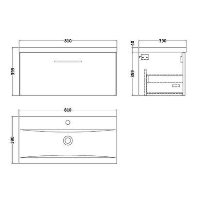 Nuie Arno Wall Hung 1 Drawer Vanity & Basin 1 (1 size, 9 colours) - Brand New Bathrooms