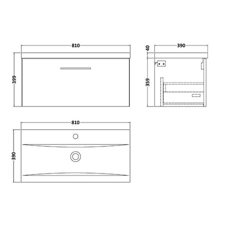 Nuie Arno Wall Hung 1 Drawer Vanity & Basin 1 (1 size, 9 colours) - Brand New Bathrooms