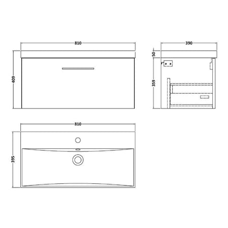 Nuie Arno Wall Hung 1 Drawer Vanity & Basin 3 (1 size, 9 colours) - Brand New Bathrooms