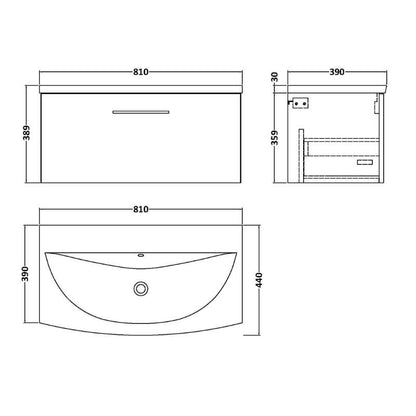 Nuie Arno Wall Hung 1 Drawer Vanity & Basin 4 (1 size, 9 colours) - Brand New Bathrooms