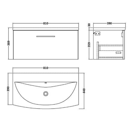 Nuie Arno Wall Hung 1 Drawer Vanity & Basin 4 (1 size, 9 colours) - Brand New Bathrooms