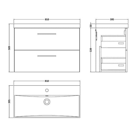 Nuie Arno Wall Hung 2 Drawer Vanity & Basin 3 (1 size, 9 colours) - Brand New Bathrooms