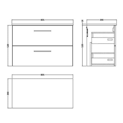 Nuie Arno Wall Hung 2 Drawer Vanity & Worktop (1 size, 9 colours) - Brand New Bathrooms