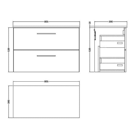 Nuie Arno Wall Hung 2 Drawer Vanity & Worktop (1 size, 9 colours) - Brand New Bathrooms